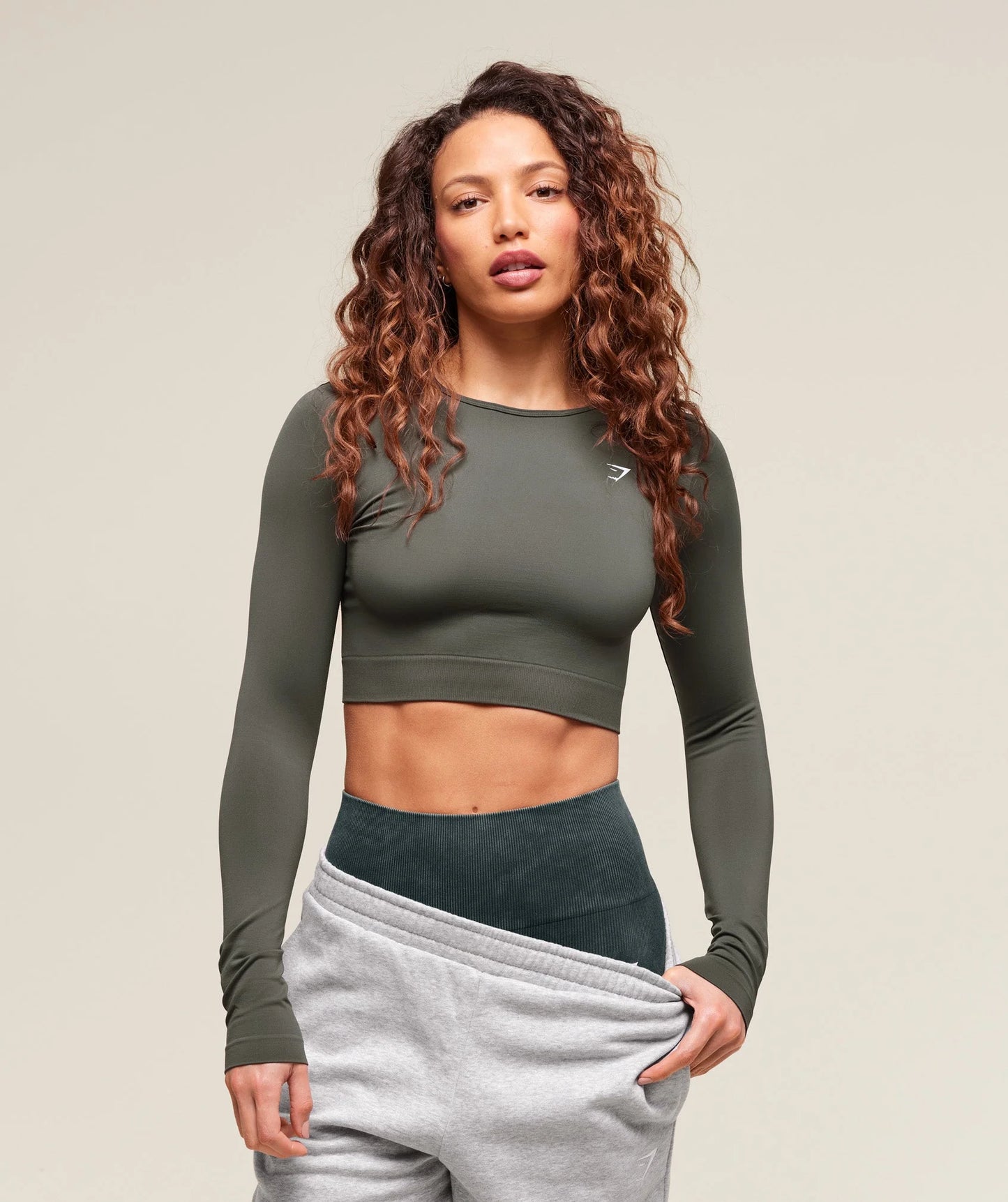 EVERYDAY SEAMLESS LONG SLEEVE CROP TOP - Green